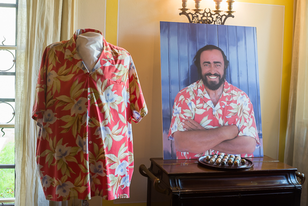 Pavarotti's shirt and portrait with shirt in n Museo Pavarotti, Italy
