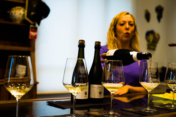 Woman pouring Lambrusco