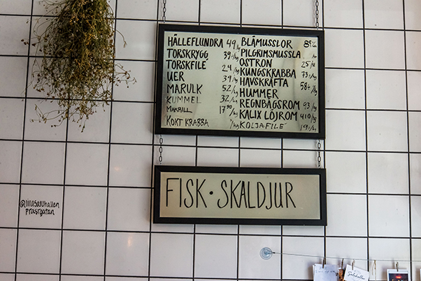 The menu board at Lilla Saluhallen in Sweden